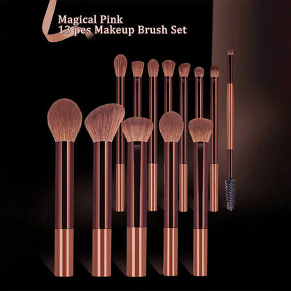 17pcs Professional Soft Long Aluminum Makeup Brush Set, Including Foundation Brush, Eyeshadow Brush, Eyebrow Brush, Blending