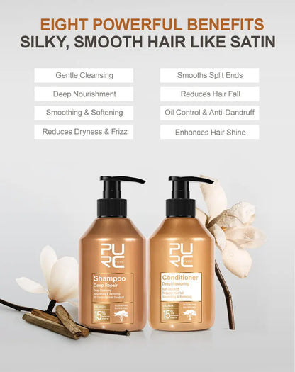 PURC Morocco Argan Oil Shampoo Conditioner Set Smoothing Nourishing Repair Damaged Frizz Hair Scalp Treatment Hair Care