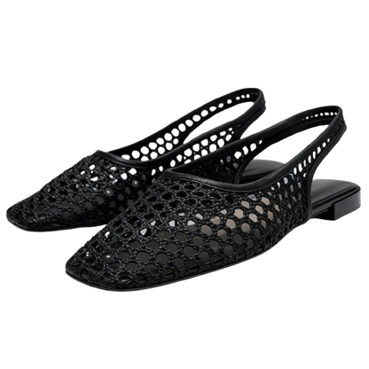 Weave Mesh Breathable Mules Sandals for Women Summer New Slingback Beach Shoes Casual Square Toe Fashion Ballet Flats Ladies