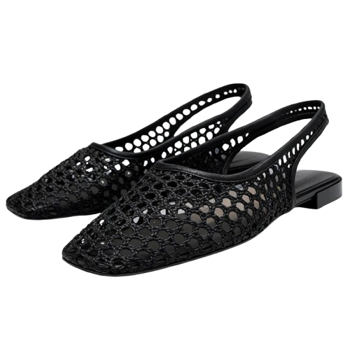 Weave Mesh Breathable Mules Sandals for Women Summer New Slingback Beach Shoes Casual Square Toe Fashion Ballet Flats Ladies