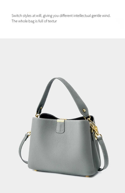 100% Genuine Leather Women's Bucket Bag Luxury Designer Versatile Shoulder Bag Women Commuter Crossbody Bags Female Handbag