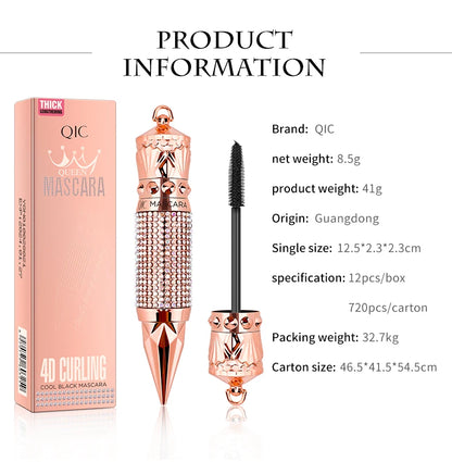 Mascara Waterproof Smudge Proof Elongate Eyelashes Makeup Tool, Natural Thick Curling, Rhinestone Decorative Shell