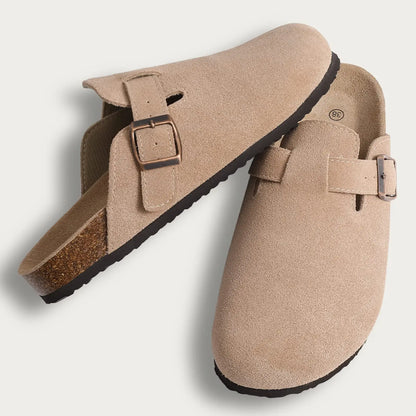 Goosecret Genuine Cow Suede Clogs for Women Men Clogs Soft Cork Footbed Mules Leisure House Shoes with Arch Support Beach Slides