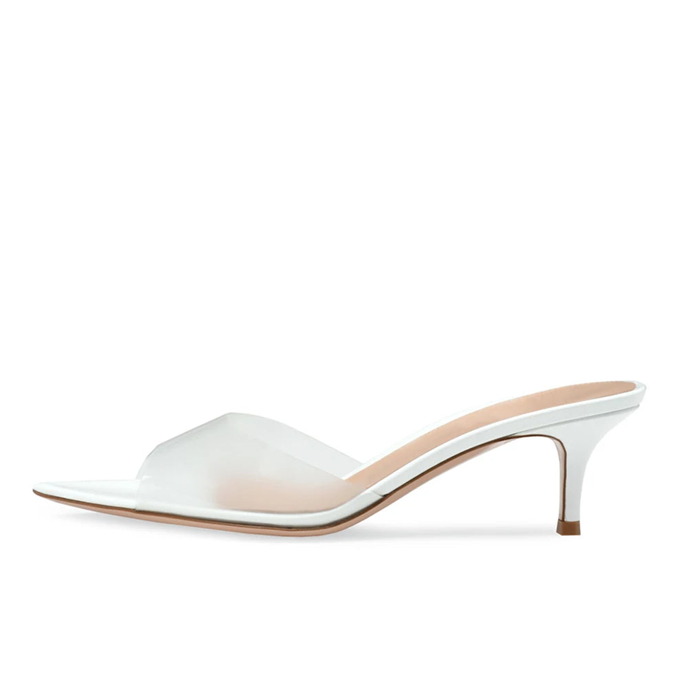 PVC Clear Open Toe Designer Kitten Heels For Ladies Mules Shoes Slippers Transparency