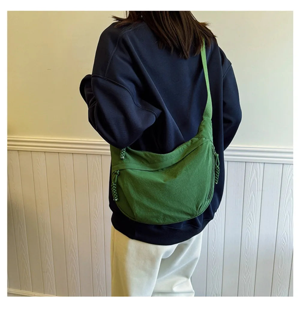 Casual Canvas Crossbody Bags Korean Simplified Large Capacity Sports Hobos Bag Solid Color Lightweight Dumpling Bag Women