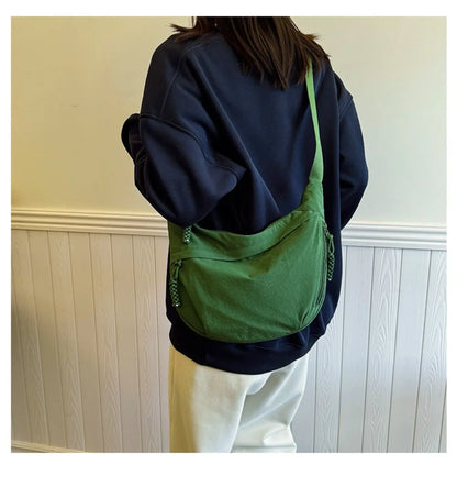 Casual Canvas Crossbody Bags Korean Simplified Large Capacity Sports Hobos Bag Solid Color Lightweight Dumpling Bag Women