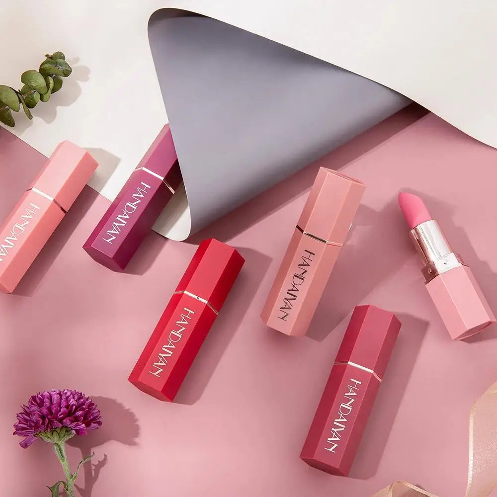 Moisturizing Matte Lipstick 6 Shades Long Lasting Non Transfer Nude Lip Gloss HANDAIYAN Cosmetics For Ladies