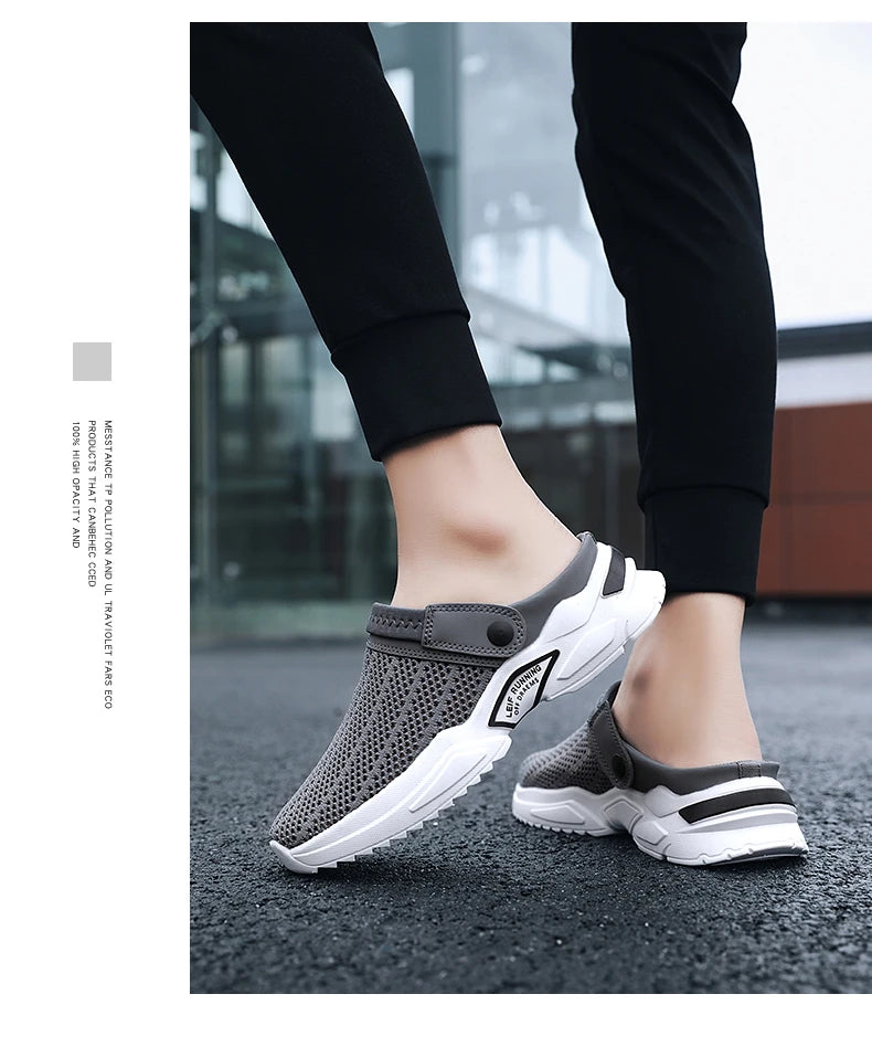 2025 Men Summer Sandal Mesh Mules Breathable Padded Beach Flip Flops Shoes Solid Flat Bath Slippers Outside Men Slippers Zapatos