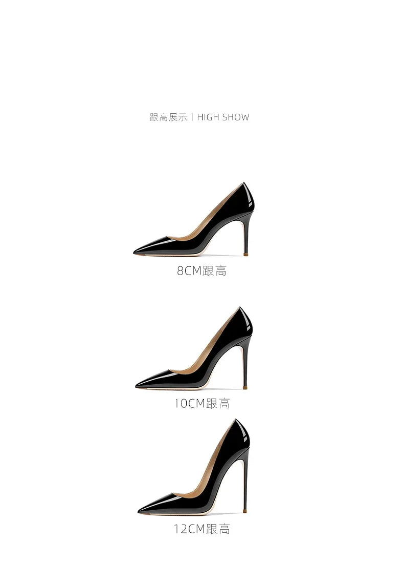 HLTINO Navy Blue Bright Shoes for Spring Summer Women Patent Leather High Heels Pointed Toe Sexy White Autumn Pumps