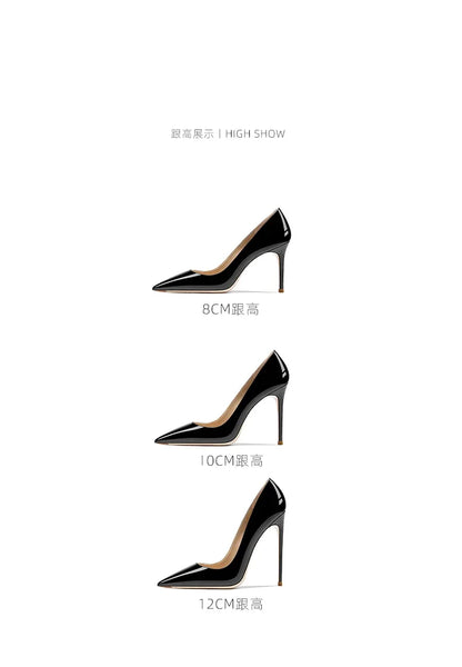 HLTINO Navy Blue Bright Shoes for Spring Summer Women Patent Leather High Heels Pointed Toe Sexy White Autumn Pumps