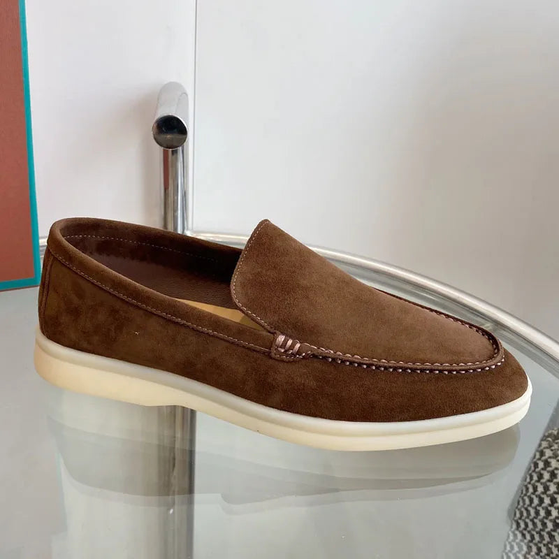 High Quality Men's walking driving shoes Unisex All genuine leather loafer Sheepskin suede Flat casual women's shoes large size