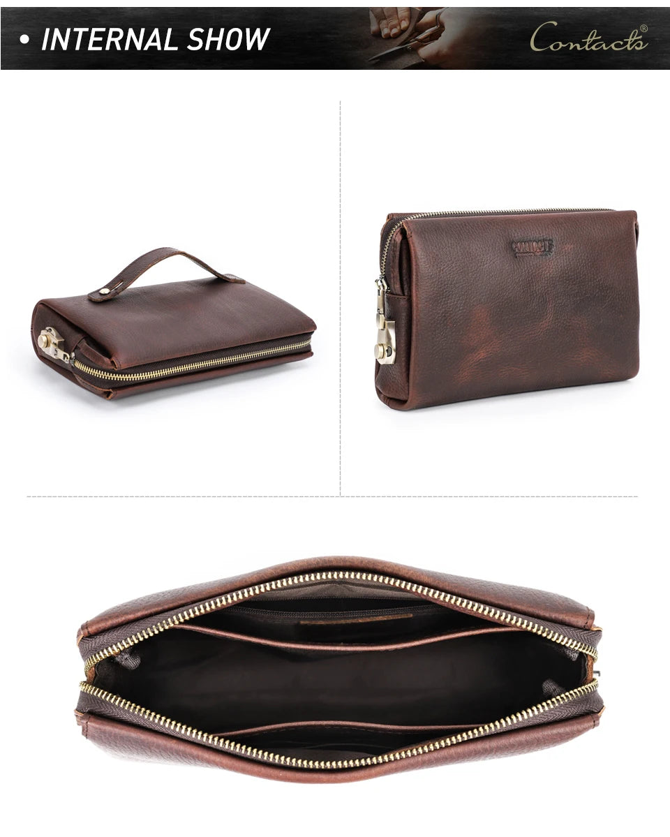 CONTACT'S Genuine Leather Male Clutch Password Design Men Handbag Wristlet Large Capacity Clutch Purse Casual Wallet Bag