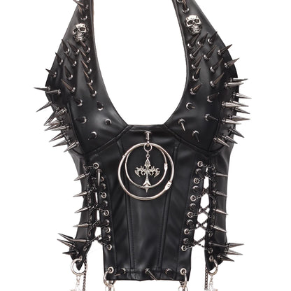 Goth Top Y2K Clothes Women's Tanks Emo Clothing Gothic Boho Tops with Spikes Punk Rock Teens Festival Spiked Bra Grunge T shirt