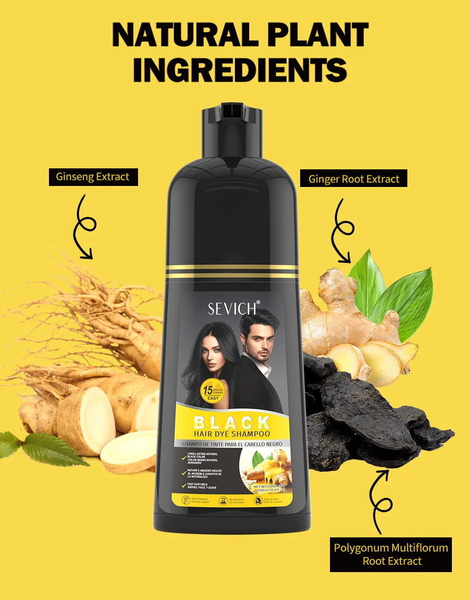 500ml Black Dyed Shampoo Instant Dye Covers Natural Gray Hair Shampoo Black Hair Dye Herbal Ginseng Ginger White Hair Dyed Black