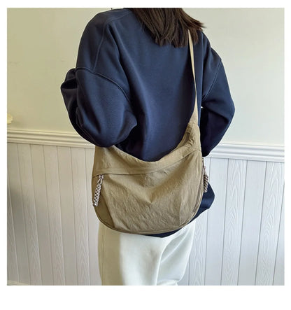 Casual Canvas Crossbody Bags Korean Simplified Large Capacity Sports Hobos Bag Solid Color Lightweight Dumpling Bag Women