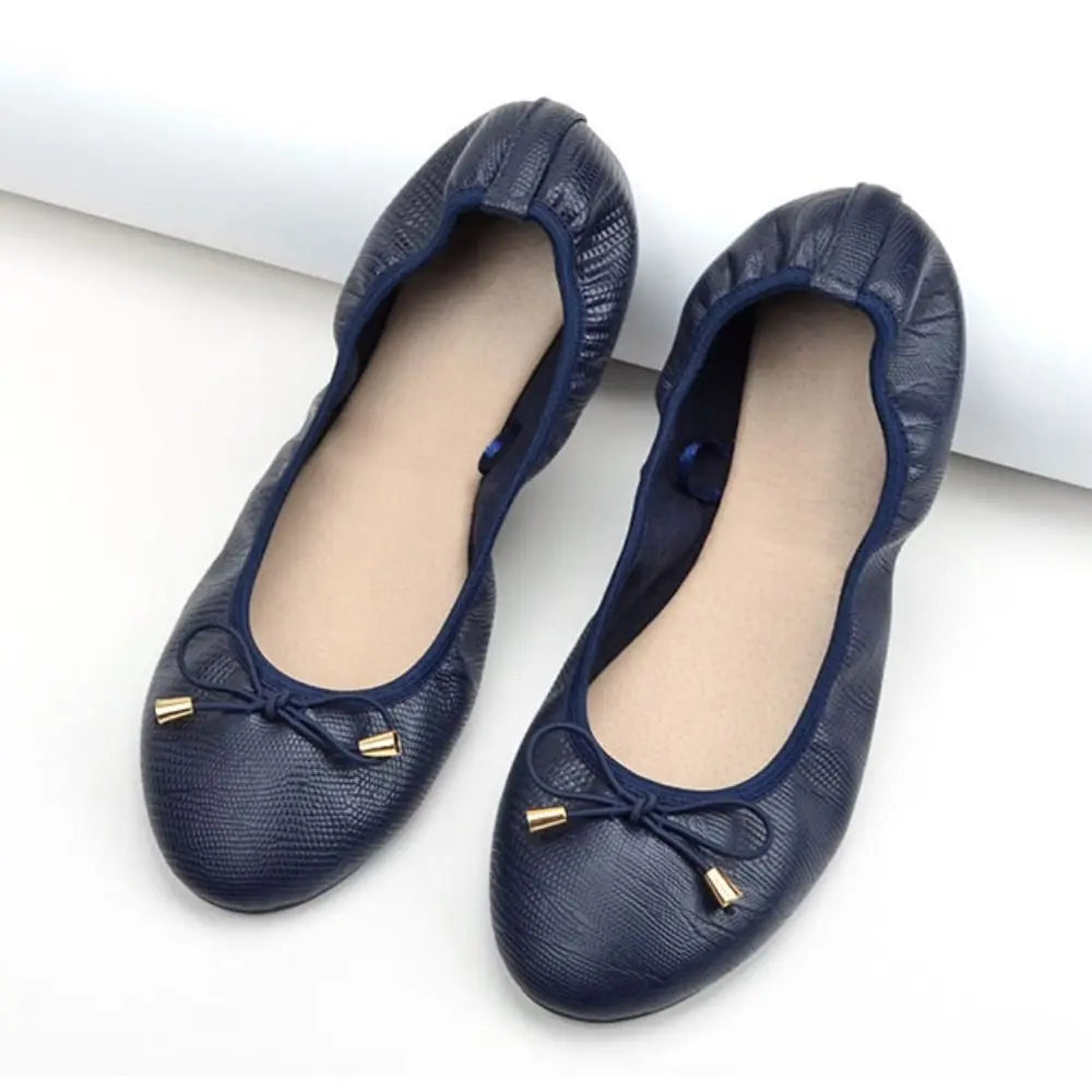 Solid Color Shallow Mouth PU Ballet Shoes Thread Bowknot Ballet Flats Women Foldable Lightweight Chicken Rolls Dance Shoes Yoga