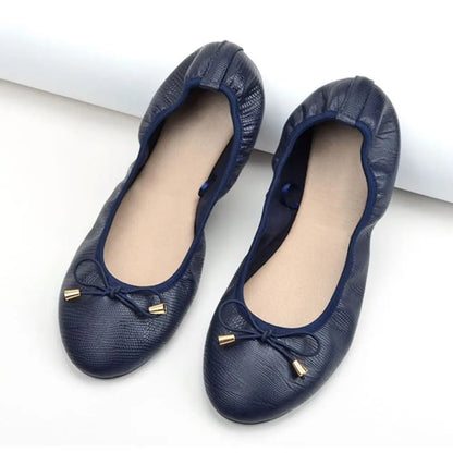 Solid Color Shallow Mouth PU Ballet Shoes Thread Bowknot Ballet Flats Women Foldable Lightweight Chicken Rolls Dance Shoes Yoga
