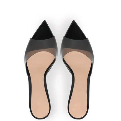 PVC Clear Open Toe Designer Kitten Heels For Ladies Mules Shoes Slippers Transparency