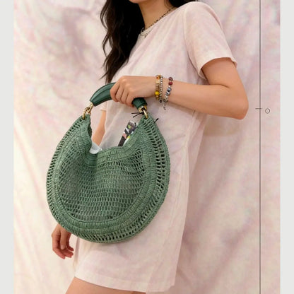 Cross border summer seaside vacation style retro wrist pure handmade colorful grass woven armpit bag hobo handbag