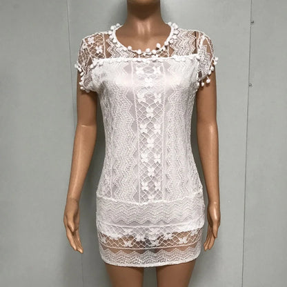 Summer White Women Dress 2024 Casual Sleeveless Beach Short Dress Female Sexy Tassel Mini Lace Dress Vestidos De Tricô Femenino