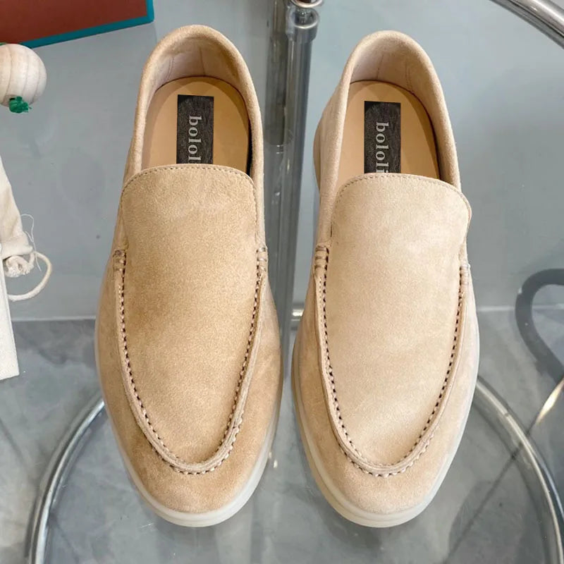 High Quality Men's walking driving shoes Unisex All genuine leather loafer Sheepskin suede Flat casual women's shoes large size
