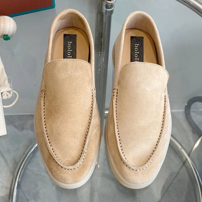High Quality Men's walking driving shoes Unisex All genuine leather loafer Sheepskin suede Flat casual women's shoes large size