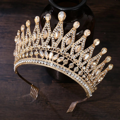 KMVEXO Baroque Queen Large Crystal AB Crowns For Bridal Women Girls Wedding Tiaras Diadem Comb Princess Party Hair Dress Jewelry