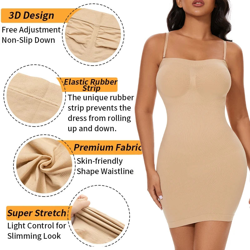 Seam-free Slips For Women Off Shoulder Under Dress Shapewear Dresses Tummy Control Skirt Body Shaping Smoother