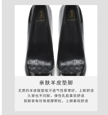 Summer new crocodile patterned high heels for women, slim heels, sexy, fashionable, versatile, professional single shoes