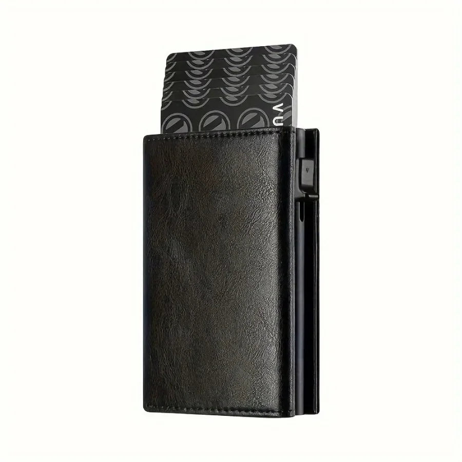 Men and women  Minimalist RFID Blocking Wallet-Automatic Pop-up Metal Credit Card Holder,Zipper Coin Purse Business Card Wallet