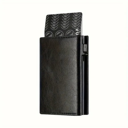 Men and women  Minimalist RFID Blocking Wallet-Automatic Pop-up Metal Credit Card Holder,Zipper Coin Purse Business Card Wallet