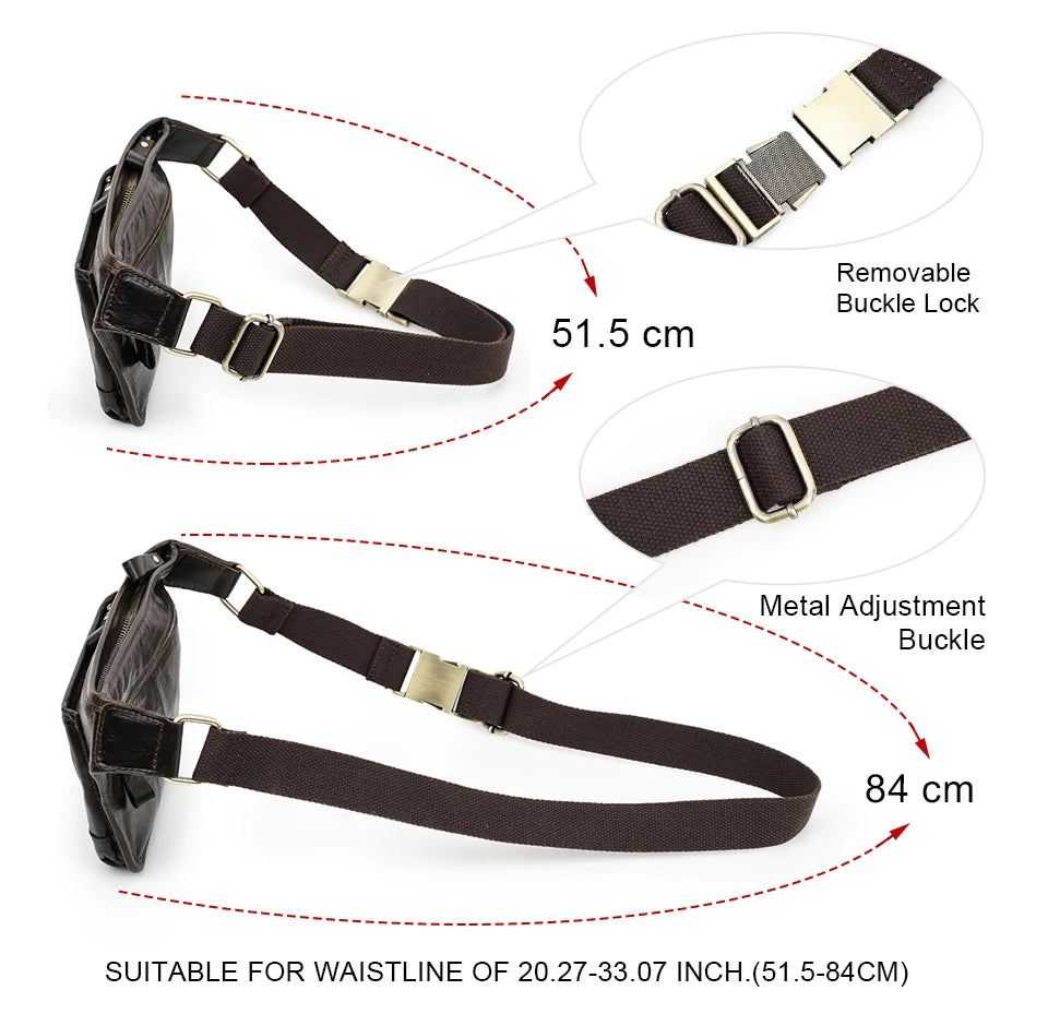 CONTACT'S Genuine Leather Waist Bags for Men Customize Waist Packs Crossbody Bag Phone Pocket Name Engraving Male Travel Bags