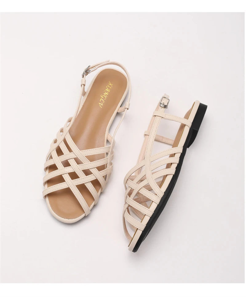 Women Roman Gladiator Flat Sandals Summer Soft Bottom Open Toe Narrow Band Weave Casual Shoes Plus Size Sandalias босоножки