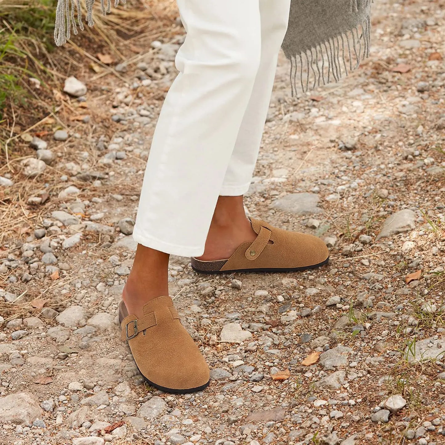 Goosecret Genuine Cow Suede Clogs for Women Men Clogs Soft Cork Footbed Mules Leisure House Shoes with Arch Support Beach Slides