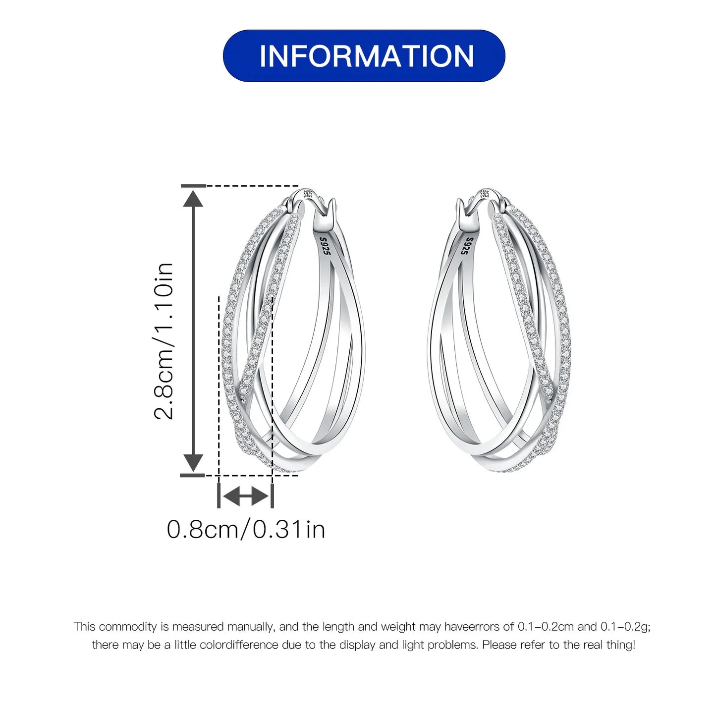 925 Sterling Silver Exquisite Multi-layer Ear Ring Jewelry Versatile Hoop Earrings For Women Jewelry Fine Birthday Party Gift
