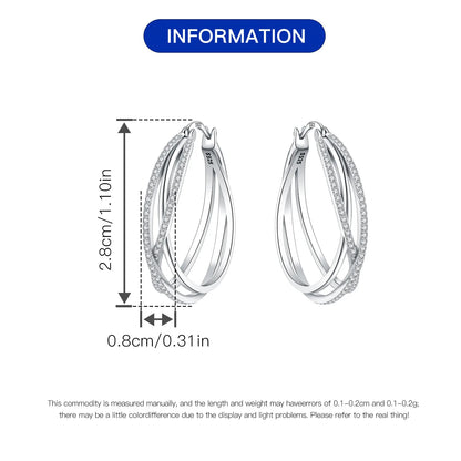 925 Sterling Silver Exquisite Multi-layer Ear Ring Jewelry Versatile Hoop Earrings For Women Jewelry Fine Birthday Party Gift