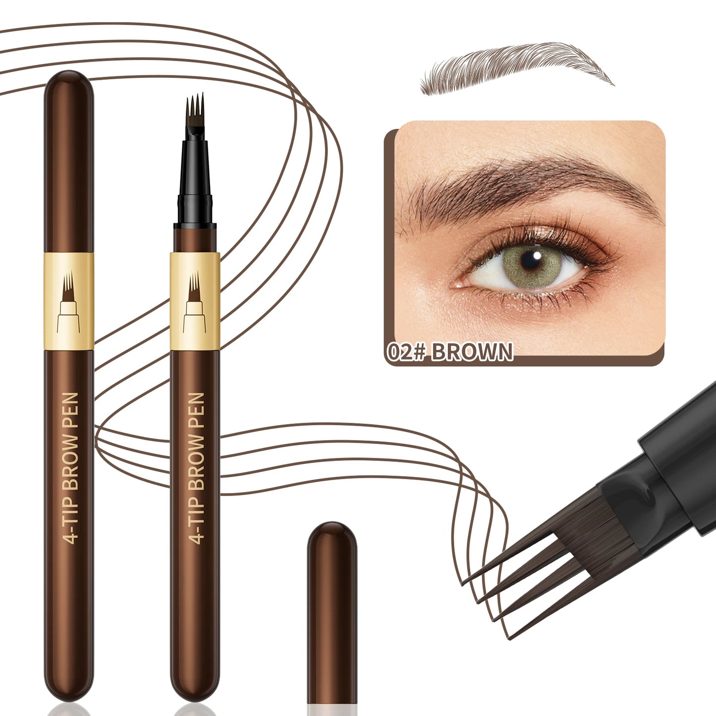Four-pronged eyebrow pencil, four-end, long-lasting, non-smudged, water-resistant, anti-smudged eyebrow pencil