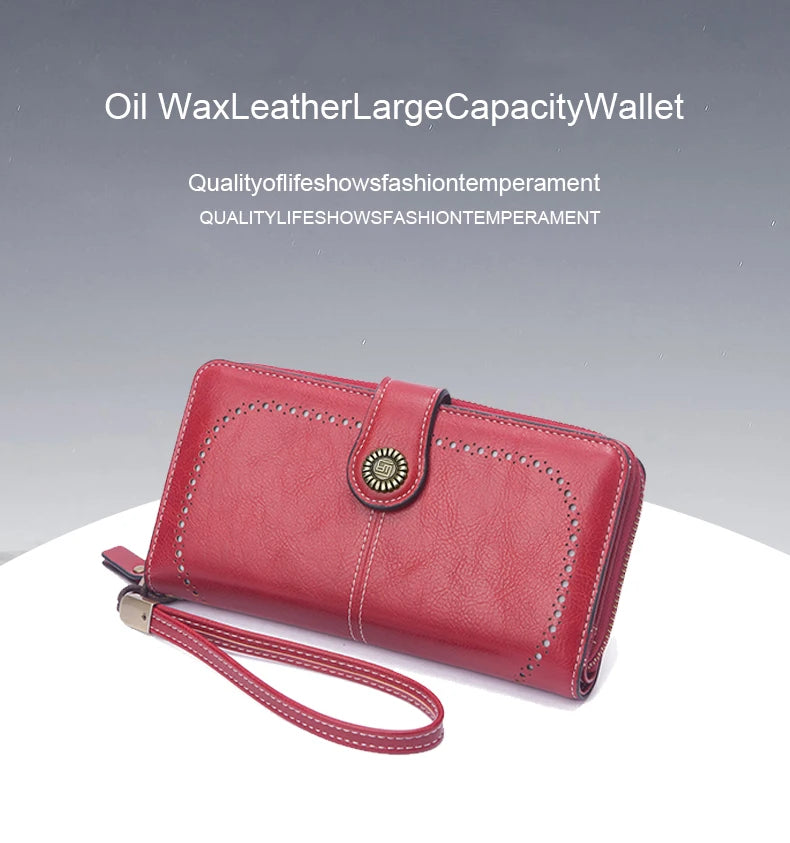 Vintage Large Capacity Women's Purse, Monochromatic, Multi-card, Long Wallet, Multi-function Zipper Strap, Wrist Strap, New