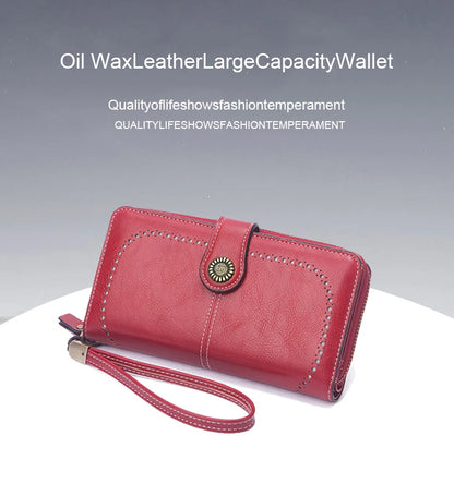 Vintage Large Capacity Women's Purse, Monochromatic, Multi-card, Long Wallet, Multi-function Zipper Strap, Wrist Strap, New