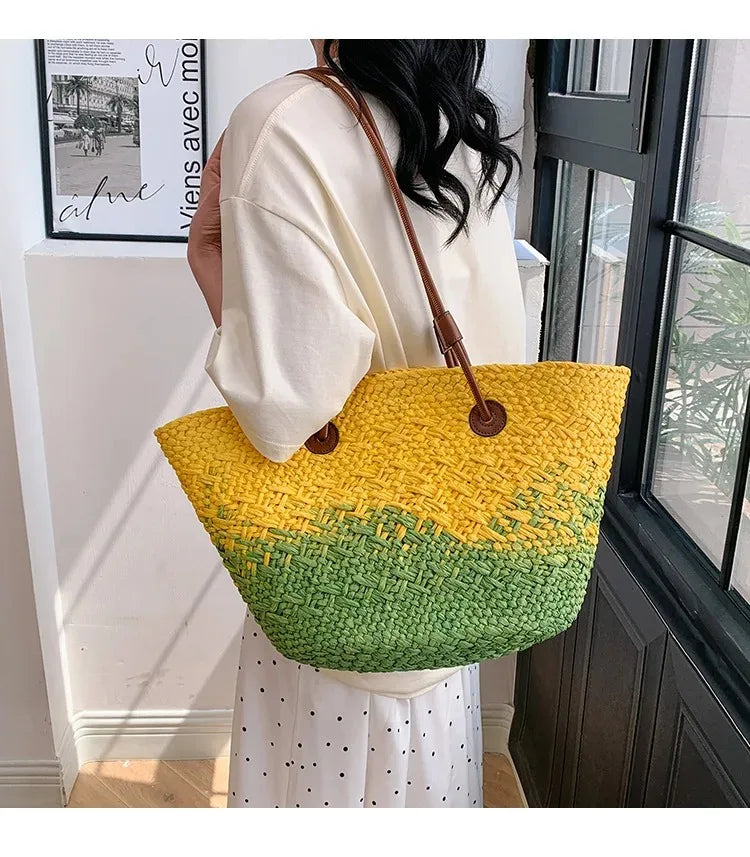 Casual Large Capacity Tote Designer Wicker Woven Women Handbags Summer Beach Bali Straw Bag Lady Travel Big Basket Purse