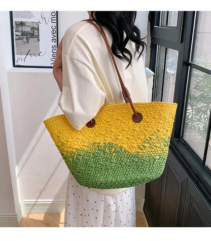 Casual Large Capacity Tote Designer Wicker Woven Women Handbags Summer Beach Bali Straw Bag Lady Travel Big Basket Purse