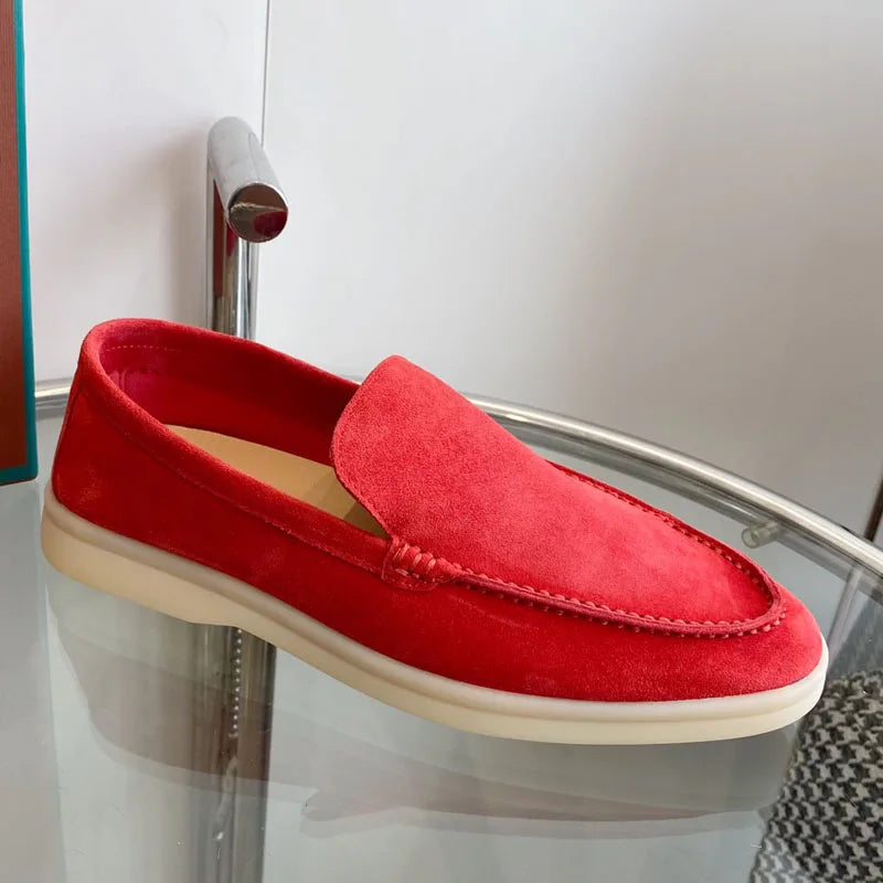 High Quality Men's walking driving shoes Unisex All genuine leather loafer Sheepskin suede Flat casual women's shoes large size