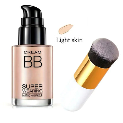 BB cream foundation (with brush) is waterproof, long-lasting, and moisturizing, suitable for all light skin tones.