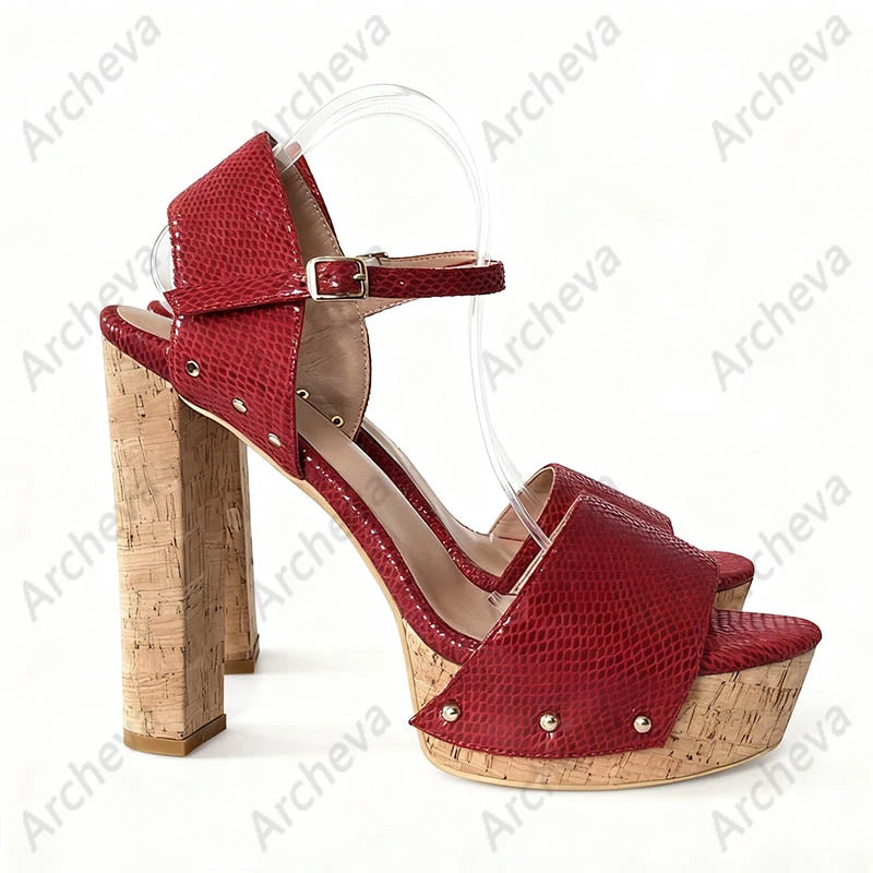 Ronticool Women Summer Black Cork Heel Platform Sandals - Ankle Strap High Heels Black Casual Shoes Ladies US Plus Size 5-20