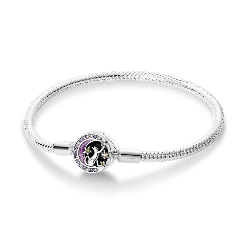 925 Sterling Silver Travel Plane Snake Basic Chain Cat and Moon Bracelet fit Original Charm Beads DIY Women Design Jewelry Party