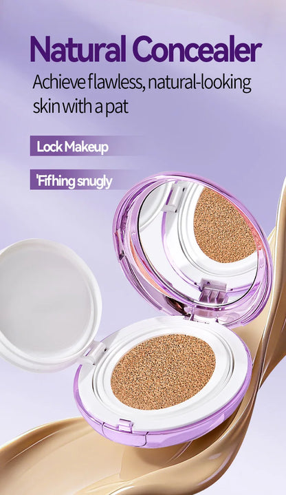 Korean Air Cushion Concealer Foundation, SPF Makeup Base with Soft-Focus Filter, Lightweight Non-Cakey, Long-Lasting Matte Cover