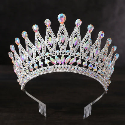 KMVEXO Baroque Queen Large Crystal AB Crowns For Bridal Women Girls Wedding Tiaras Diadem Comb Princess Party Hair Dress Jewelry