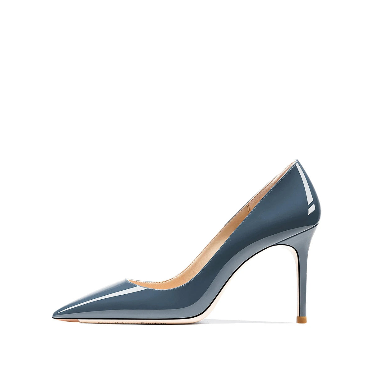 HLTINO Navy Blue Bright Shoes for Spring Summer Women Patent Leather High Heels Pointed Toe Sexy White Autumn Pumps
