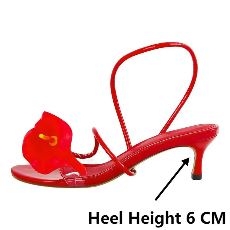 Onlymaker Women Open Toe Elegant Calla Lily Flower Sandals Wedding Heels Dressy Slingback Kitten Heel Summer Strappy Sandals