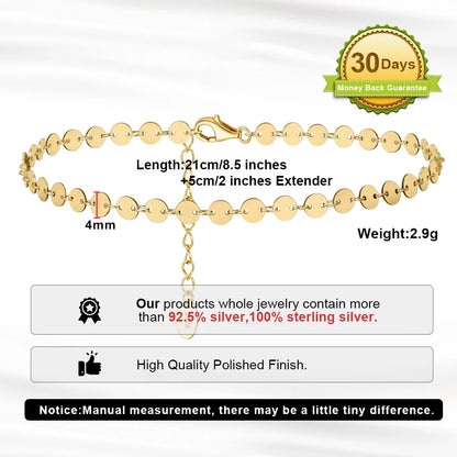 Rinntin Italian Sparkle Mirror Link Chain Anklet Women's 925 Silver Summer Foot Chain Bracelet Fashion Ankle Straps Jewelry SA29